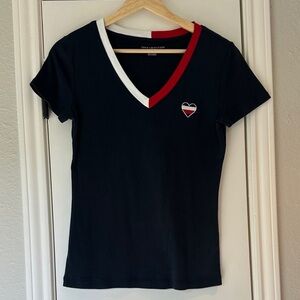 Tommy Hilfiger V-Neck Tee with Heart Accent